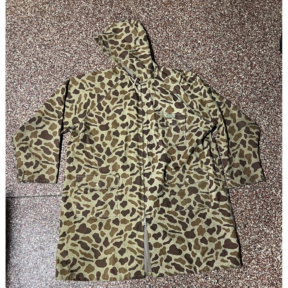 Vintage Hodgman Duck Hunter Camo Rain Jacket Hooded Parka XL Frog Skin Camo